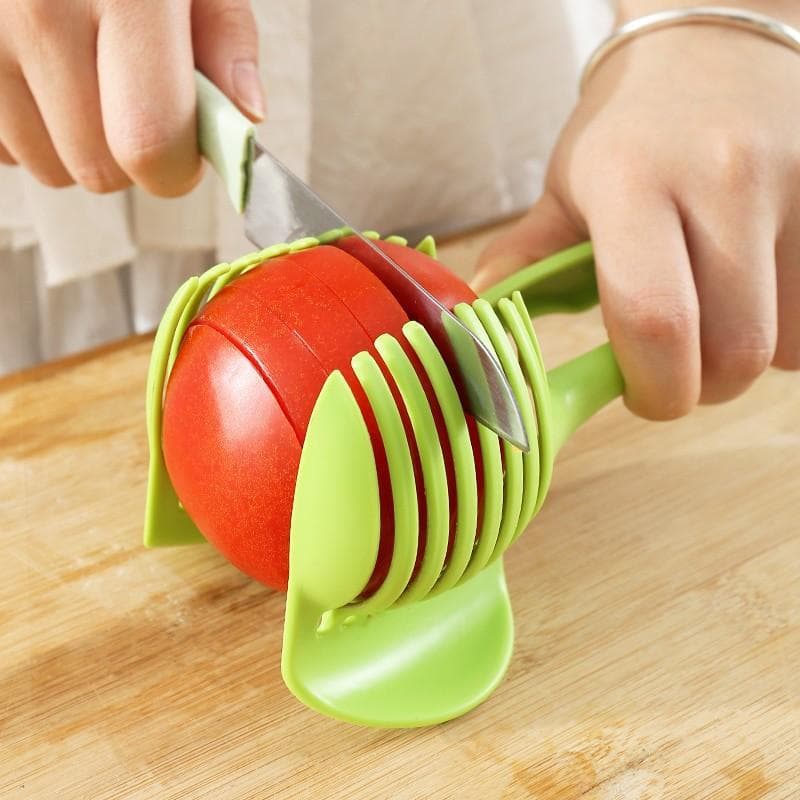 Tomaten-/Zitronenschneider, Runder Obst-/Zwiebelschneider mit Messergriffführung, Küchenkartoffel-/Zitronenregal, Mehrzweck-Schredderschneider,
