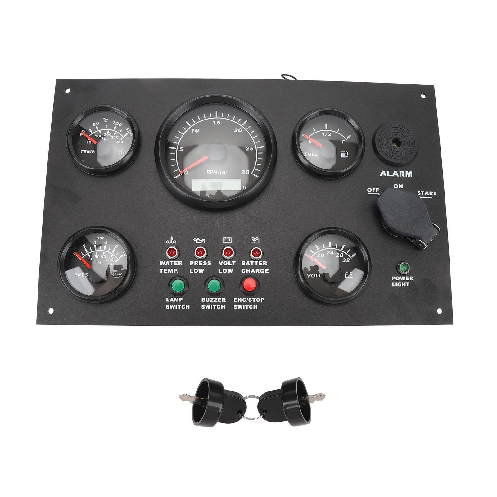 300x190mm Boots-Instrumentenpanel 0 bis 3000 U/min Wassertemperatur Ölstand Spannung Druck Drehzahlmesser Panel für Yachten Schiffe Schwarz