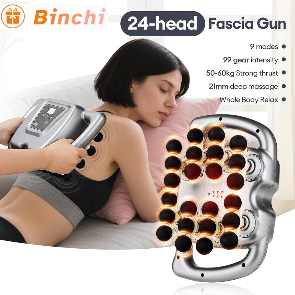 24-Kopf Faszienpistole 99 Stufen Stärke Hochfrequente Vibration Körpermassagepistole Rücken- und Taillenmassagegerät Nacken Schulter Massagegerät