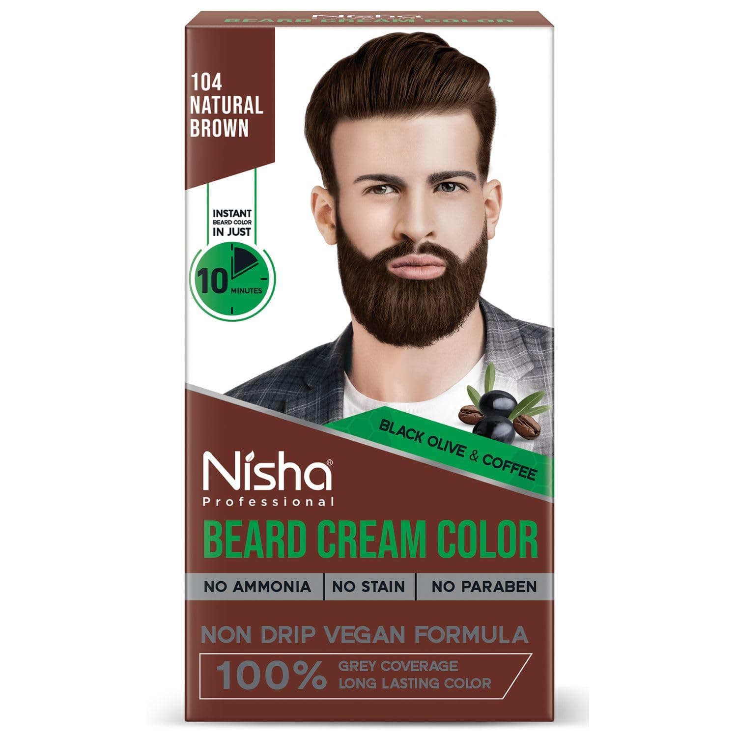 Nisha Bartfarbe für Männer Naturbraun 100% Grauabdeckung Tropffrei Vegan 60g + 60g Kit