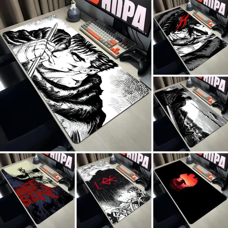 Guts Schwert in Berserk Mauspads Computer Laptop Anime Tastaturmatte Großes Mauspads Tastaturen Gamer Schreibtischmatte Gummi Genähte Kanten