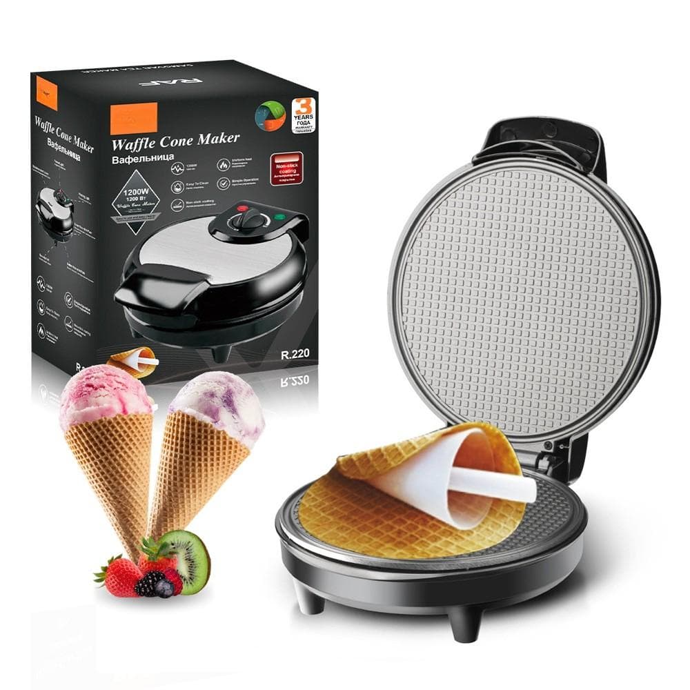 1200W Haushalt Frühstücks-Sandwich-Eisen Crêpe-Backform Elektrischer Knuspriger Eirollen-Maker Waffel-Eiswaffel-Kegel-Maschine