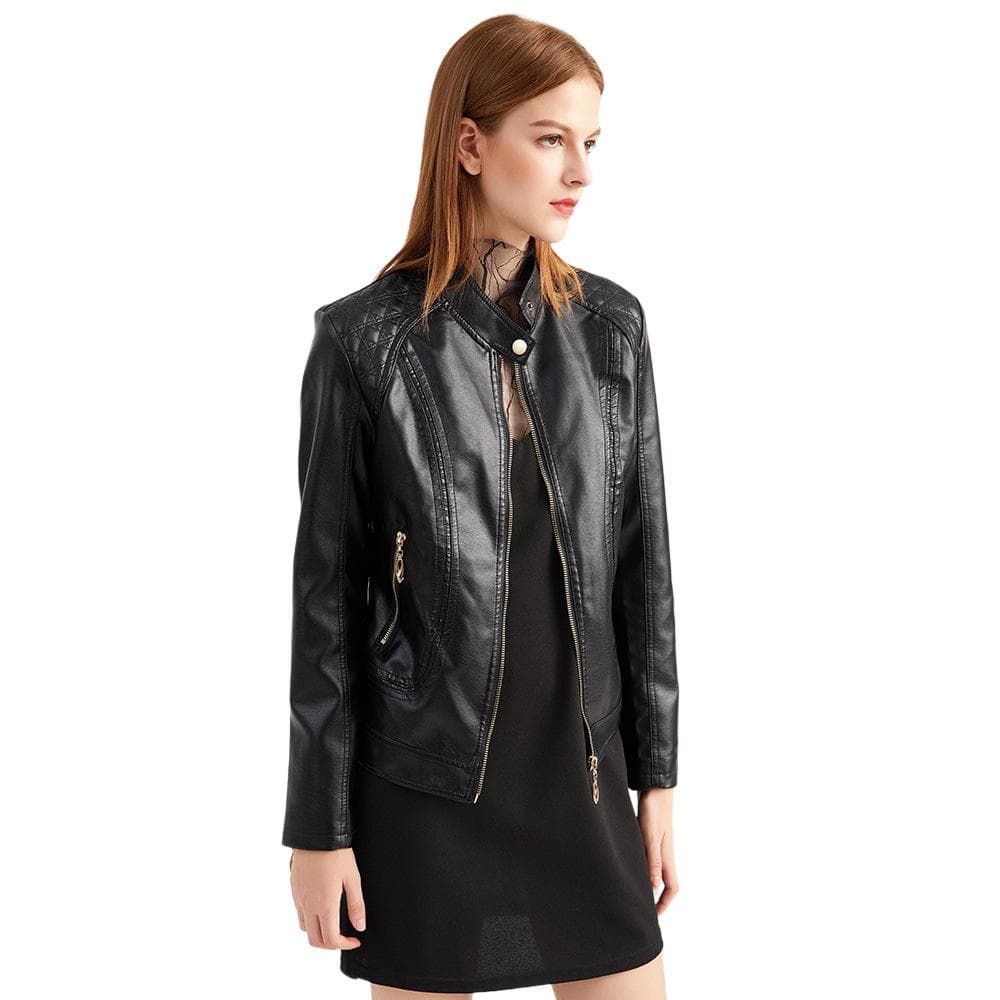 Neue Damen-Lederbekleidung, Damen-Temperament, Europa und Amerika, großer Stehkragen, PU-Leder, Damen-Lederjacke, Damen-Ledermantel cm