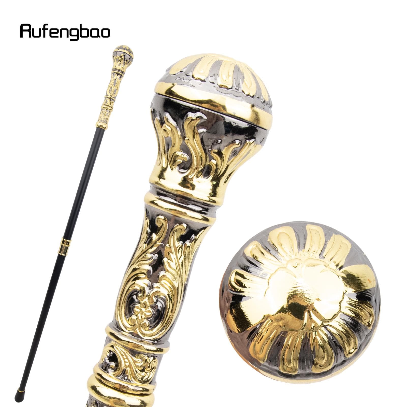Goldener schwarzer Luxus-Gehstock mit rundem Griff, modischer Stock für Partys, dekorativer Gehstock, eleganter Gehstock mit Kreuzknauf, 93 cm