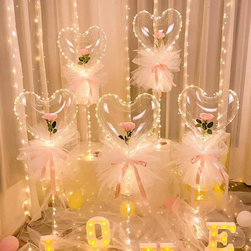 1pc Led Herz Rose Bobo Ballons Valentinstag Licht Up Blase Ballons Aufblasbare Bälle Hochzeit Dekoration für Gäste cm