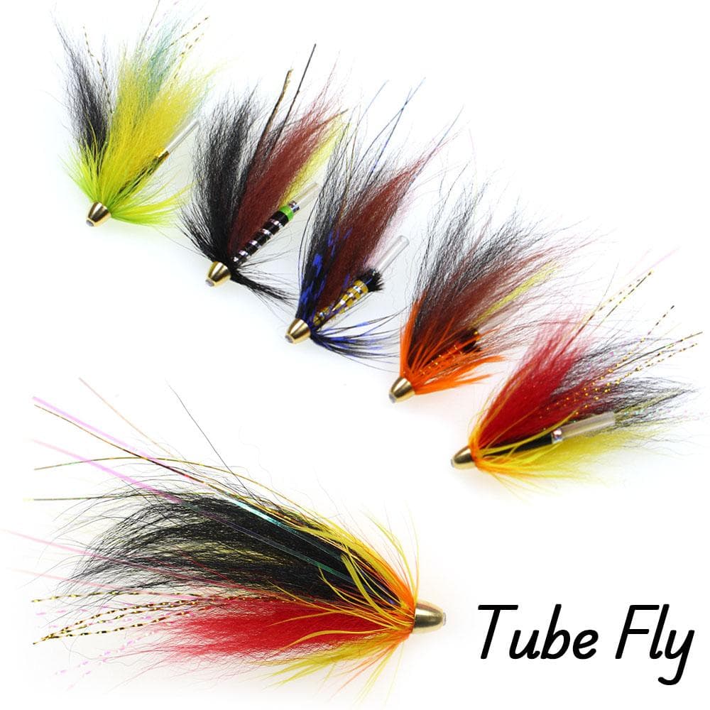 5 STÜCK Lachs Steelhead Fliegenfischen Fliege Messing Kegelkopf Tube Fly Wolfsbarsch Teaser Blau Orange Schwarz Grün Farben bordeaux