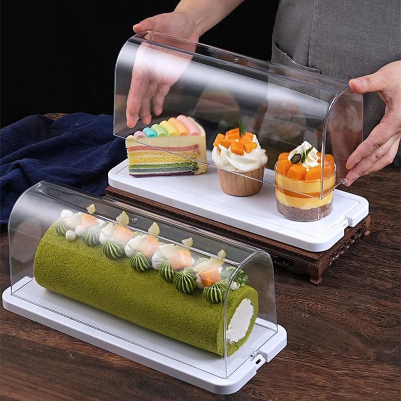 Transparente Kuchenrollen-Displaybox in Lebensmittelqualität, Dessert-Frischhaltebox, Brotverpackungsboxen, gekühlter Haushalt licht grau