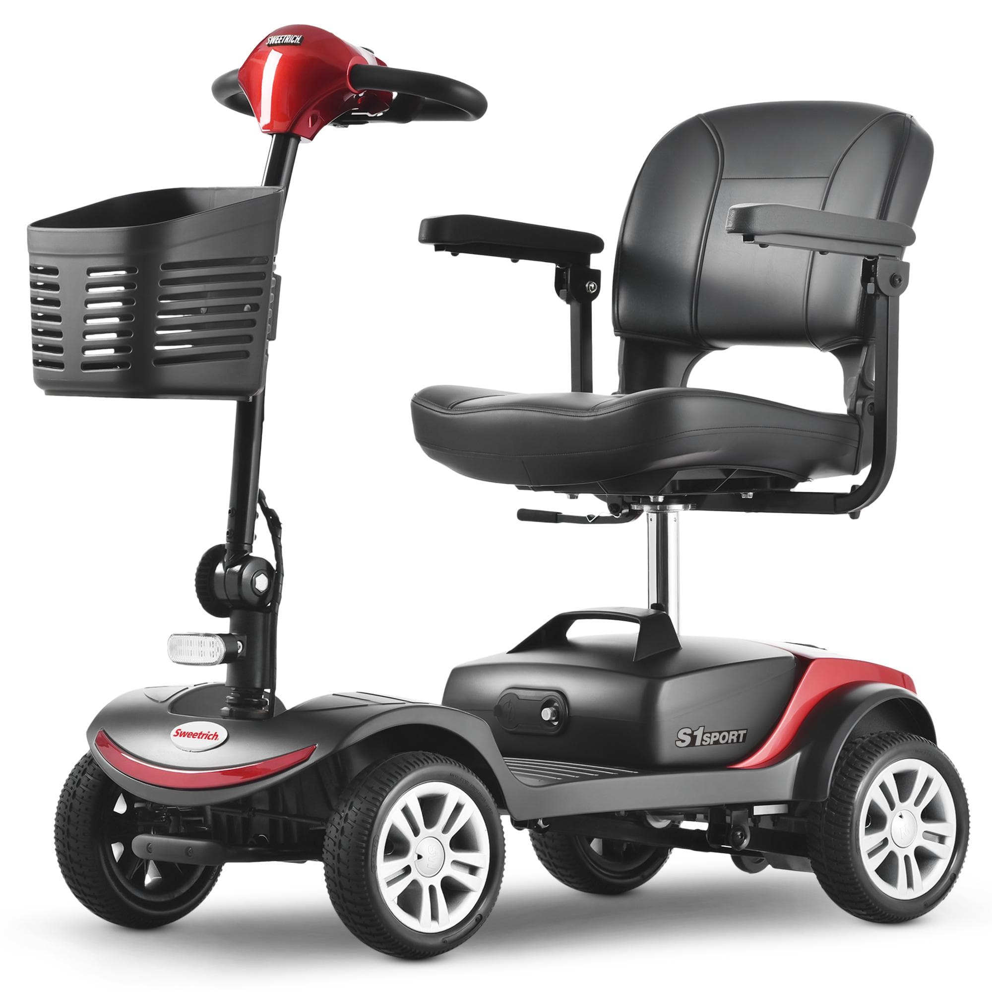 Senioren 4-Rad Elektroroller S1 Sport faltbares 4-Rad Elektro-Skateboard 300W 12AH Advanced Mobility Fahrrad Rot rot