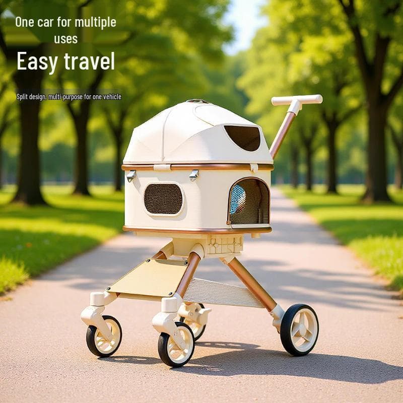 Haustierkinderwagen mit Ein-Knopf-Faltung, Aluminiumlegierung, Stoßdämpfend, Leicht, für kleine Hunde und Katzen. khaki