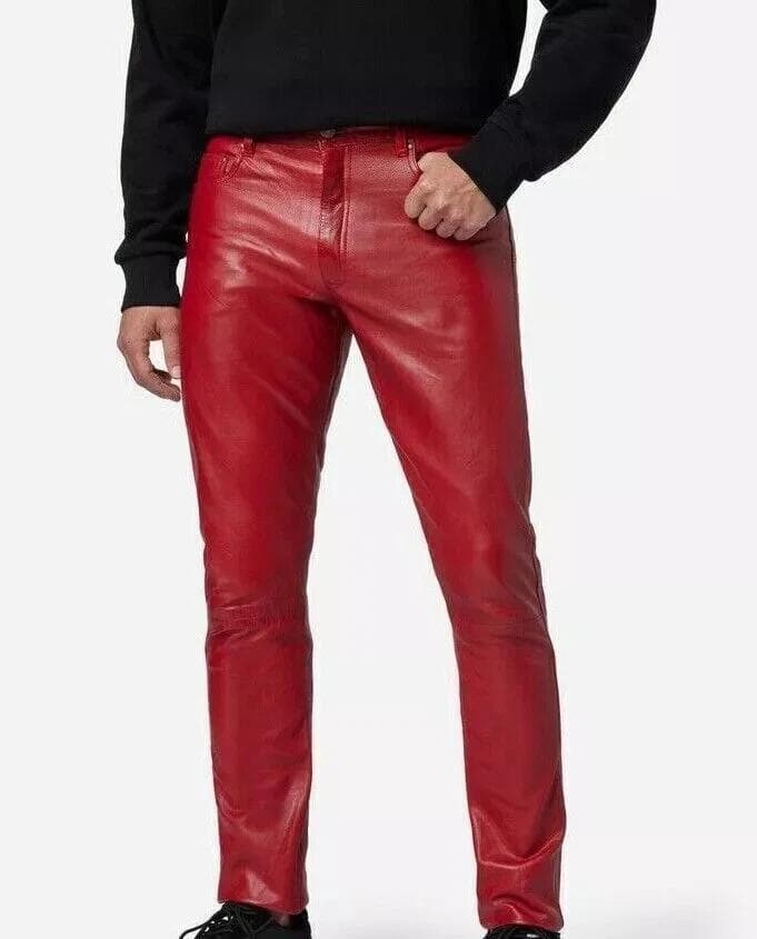 Rote Lässige Stilvolle Handgefertigte Formelle Party Neue Herren Echte Lammfelllederhose cm rot