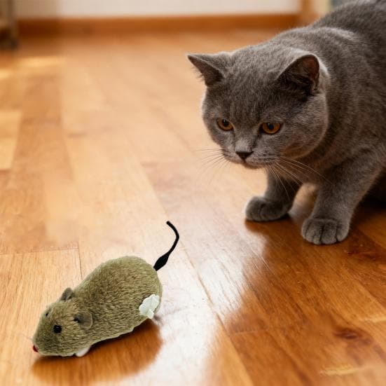 Aufzieh-Maus Katzenspielzeug Realistische Fellmaus Interaktives Haustierspielzeug Lustige sich bewegende Maus zum Jagen und Anspringen Spiel Stimulier