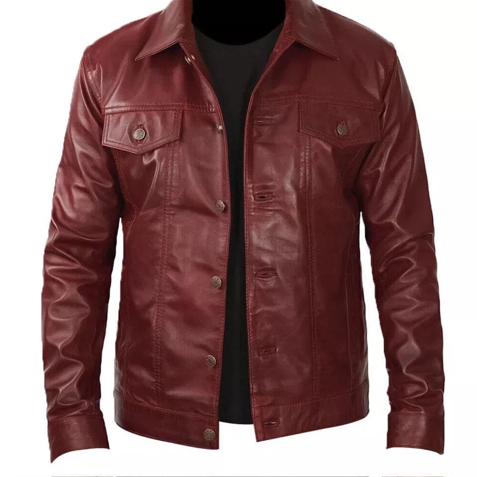 Biker Lässig Partykleidung Bordeaux Stilvoll Herren Echte Lammhaut Warm Weiches Lederhemd Handgemacht cm himbeere