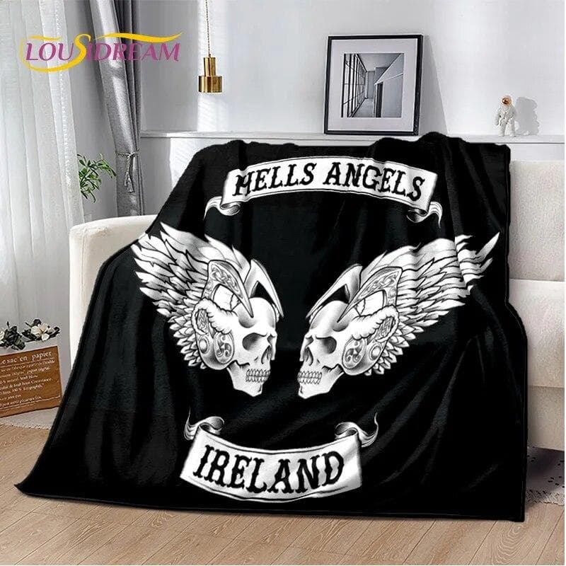 3D Hells Angels MC Motorrad-Schild-Decke, weiche Überwurfdecke für Zuhause, Schlafzimmer, Bett, Sofa, Picknick, Reisen, Büro, Decke, Kinder