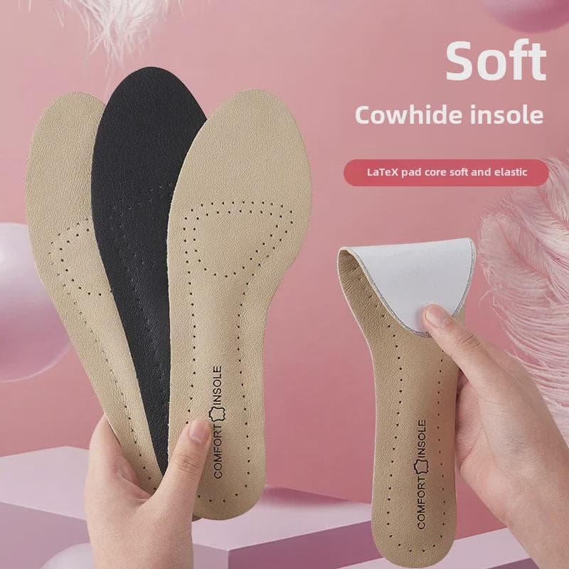 Selbstklebende, atmungsaktive Einlegesohlen aus Rindsleder für Damen – Schweißabsorbierender, rutschfester Komfort für High Heels & Lederschuhe