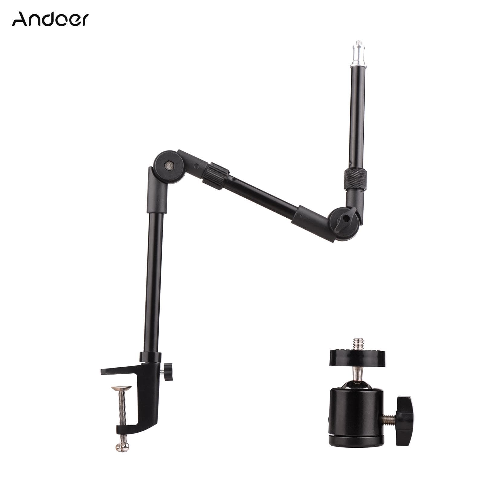 Andoer ST-01 Flexible, faltbare Tischhalterung aus Metall mit 1/4-Zoll-Schrauben-Kugelkopfadapter schwarz