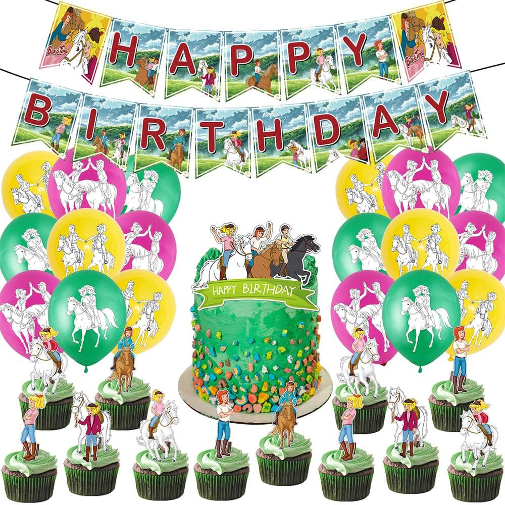 Bibi & Tina Party-Dekoration inklusive Banner, Cupcake-Topper, Luftballons