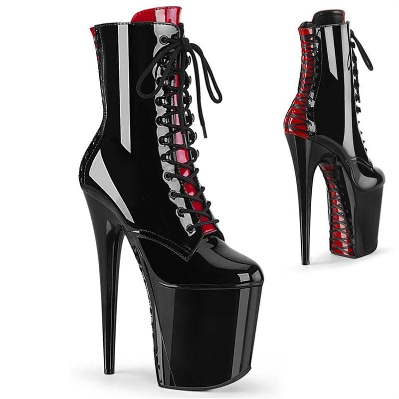20cm Schwarze Dünner Absatz Dicke Sohle Wasserdicht Tischhoch Kurze Stiefel Damenstiefel Pole Dance Super High Heels Model YKC cm schwarz
