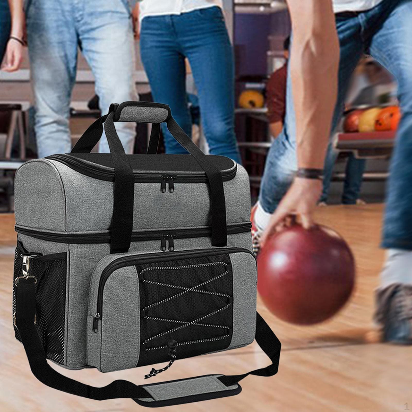 Bowlingtasche mit Schuhfach für Damen und Herren, Robuste Tragbare Doppeltasche, graue