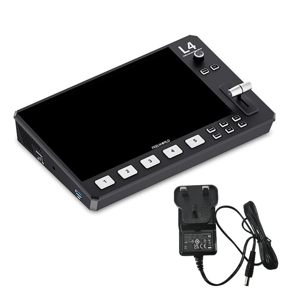FEELWORLD L4 Multiformat-Videomischer-Umschalter mit 10,1-Zoll-Touchscreen, integriertem Kühler, 4 x HDMI schwarz