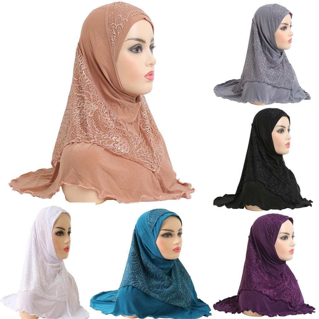 Muslim Hijab Spitze Islamischer Schal Kopfwickel Beten Schals Damen Kopfbedeckung khaki