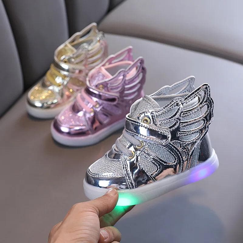 Kinderschuhe mit Flügel LED Leuchtende Sneaker Baby Mädchen Kleinkindschuh Mode Leuchtende Flache Skateboard Schuhe Kinder Sportschuhe cm gold