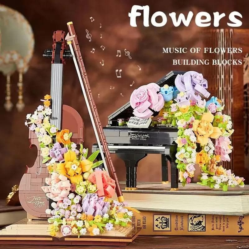 Mini-Klavier-Geige-Bausteine Musikinstrument Konservierte Blume Wasserfall DIY Ziegel Spielzeug Kinder Weihnachtsgeschenke schwarz