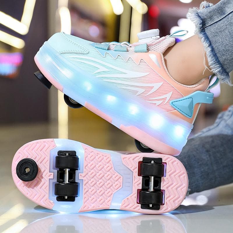 TUINANLE Kinder Freizeitsneaker Mid To Student Outdoor LED Vierrad-Rollschuhe Leuchtende Sneaker Skateboard USB-Aufladung cm rosa