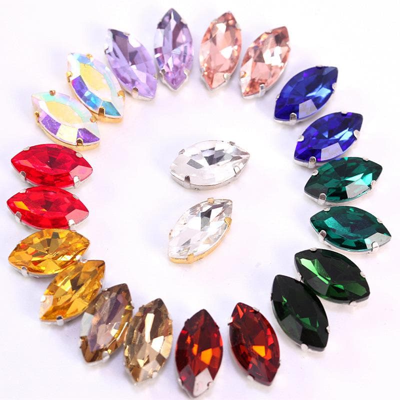 DIY 7x15mm 20 teile/los Silbrig Klaue Strass Nähen auf Pferd Auge Form Multicolor dunkelviolette
