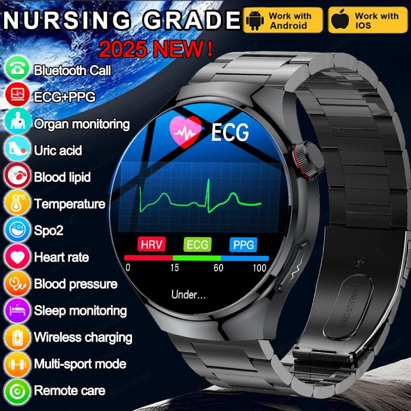 2025 Neue Smartwatch in Krankenpflegequalität Blutsauerstoff Blutfett Harnsäure EKG+PPG Körpertemperatur Bluetooth-Anruf Gesundheits-Smartwatch