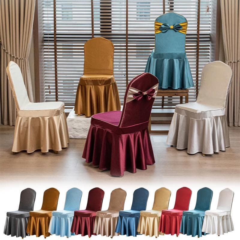 1 Stück Hochzeitsstuhlhusse Partydekoration Spandex mit Rock Plissiert Verwendung Elastisch Stretch Esszimmer Luxus Geburtstag Hotel Bankett