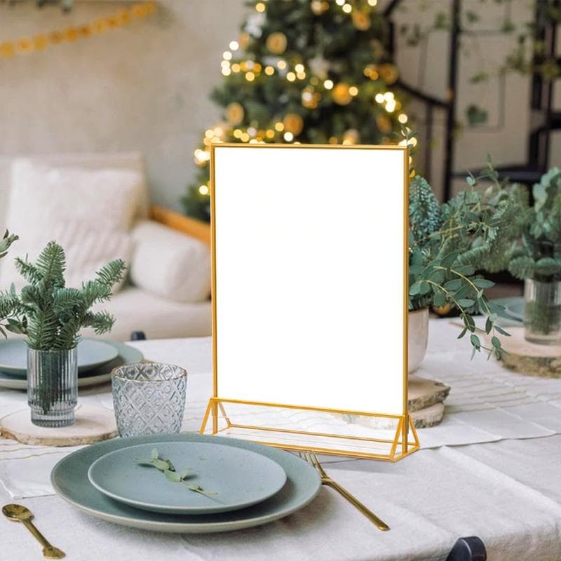 6Pcs Hochzeit Display-ständer Tisch Flyer Rack Acryl Zeichen Halter Gold Rahmen Menü Rack Doppelseitige