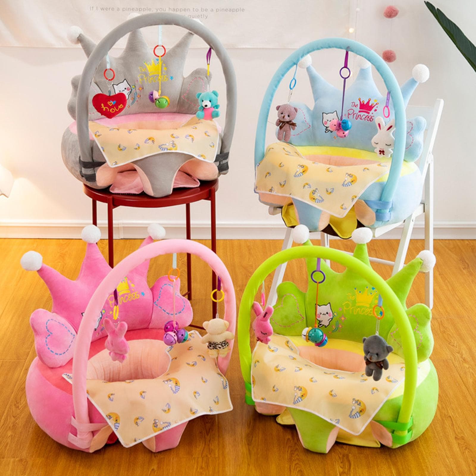 Baby Lernsitz Sicherheitssitz Sofabezug Plüsch Kinder Hilfsstuhl Bequemes Kleinkind Nest Cartoon Sofa Stützstuhl Spielzeug grün