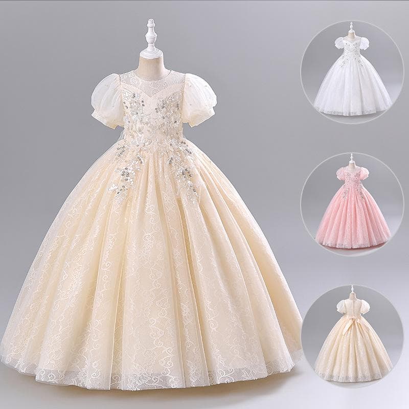 Mädchen ein Jahr altes Kinderkleid Prinzessin Hochzeitskleid Blumenmädchen Show Performance Partykleid cm weiß