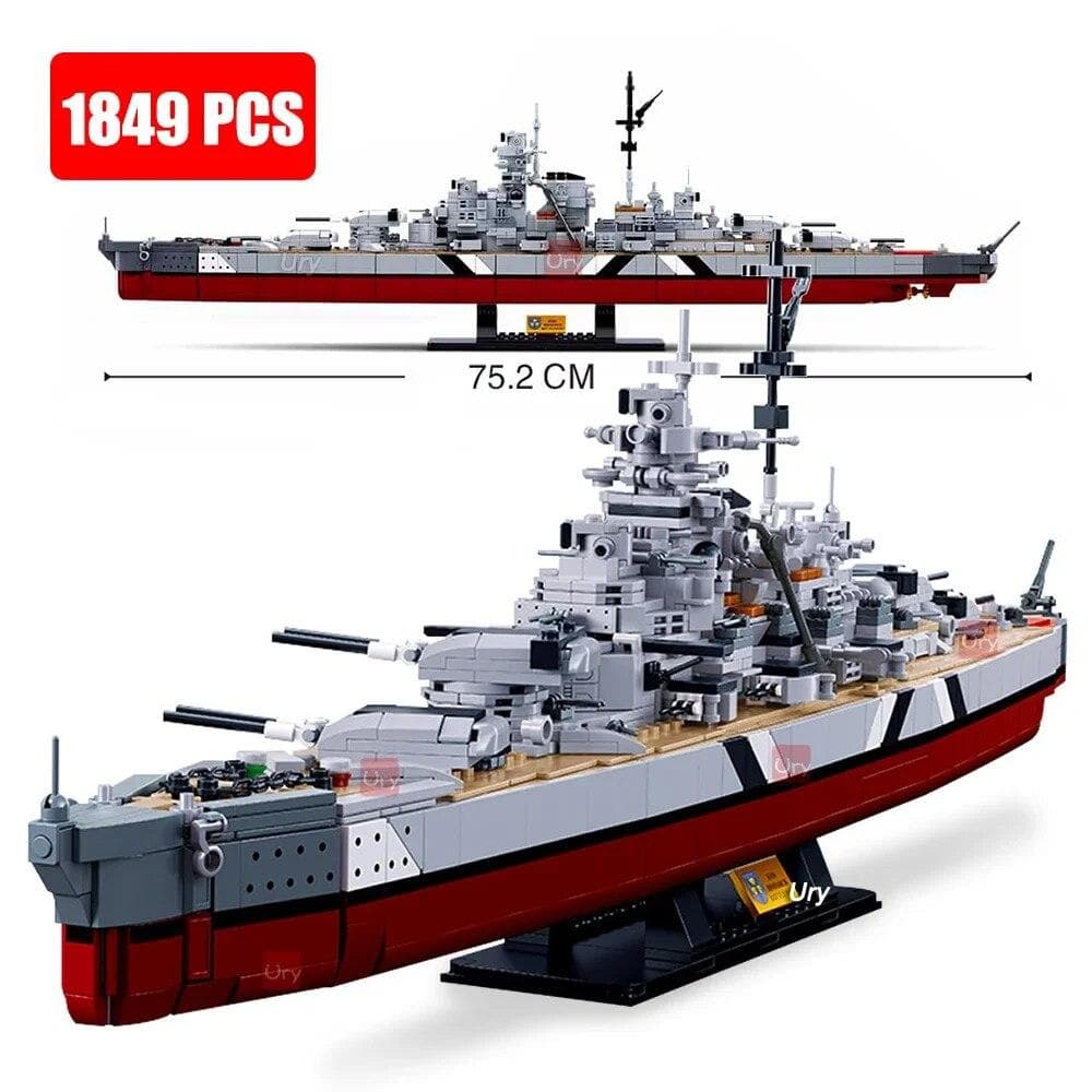 WW2 Militärische Kriegsschiffe KMS 2in1 Bismarck Schlachtschiff Flotte Sammlung Bausteine Klassisches Modell Spielzeug für Kinder Jungen Geschenk