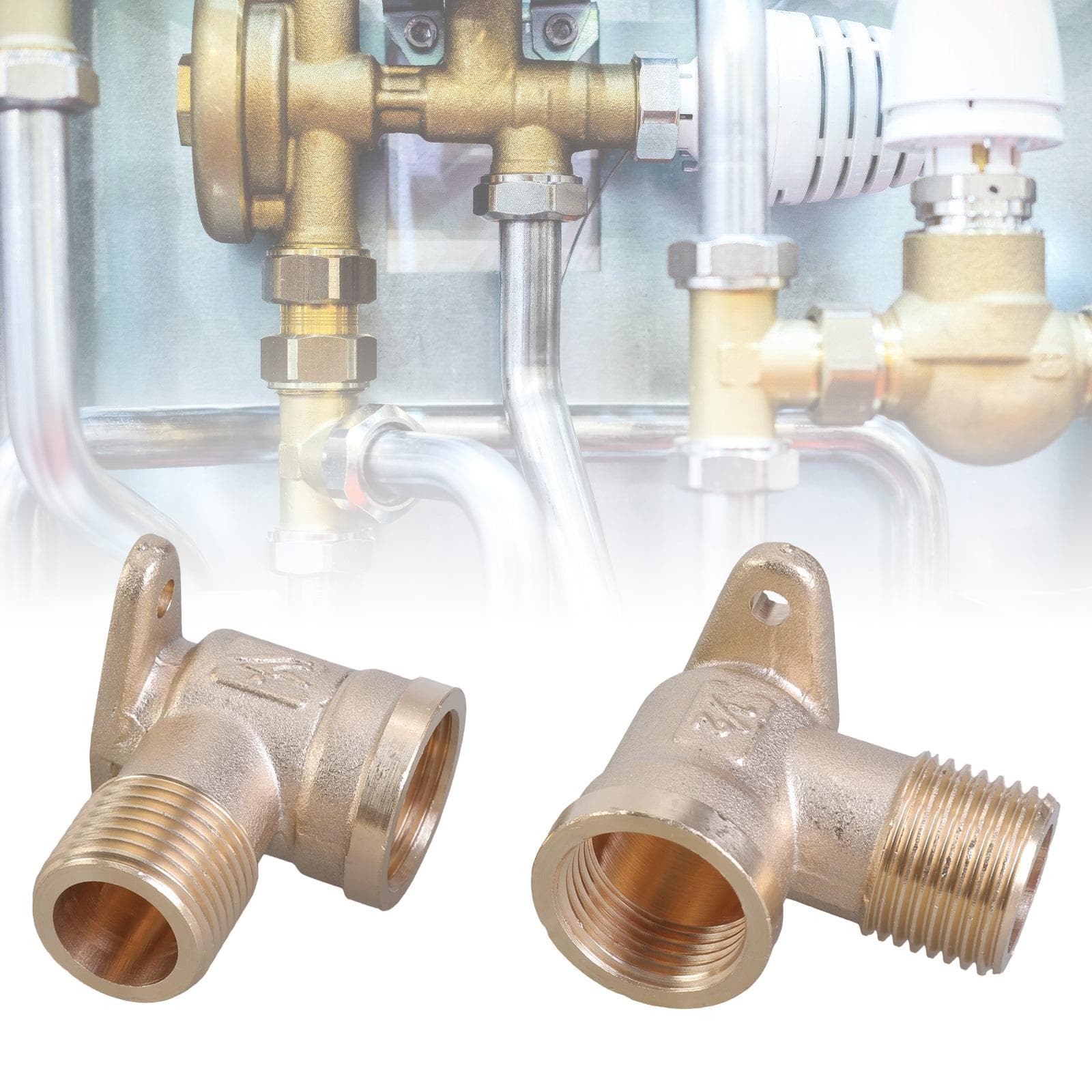 Set aus 2 robusten Messing 1/2 Zoll Wandplatte und Steckdose DN15 Verteiler 90 Grad Gewindefitting für Wasseranschluss