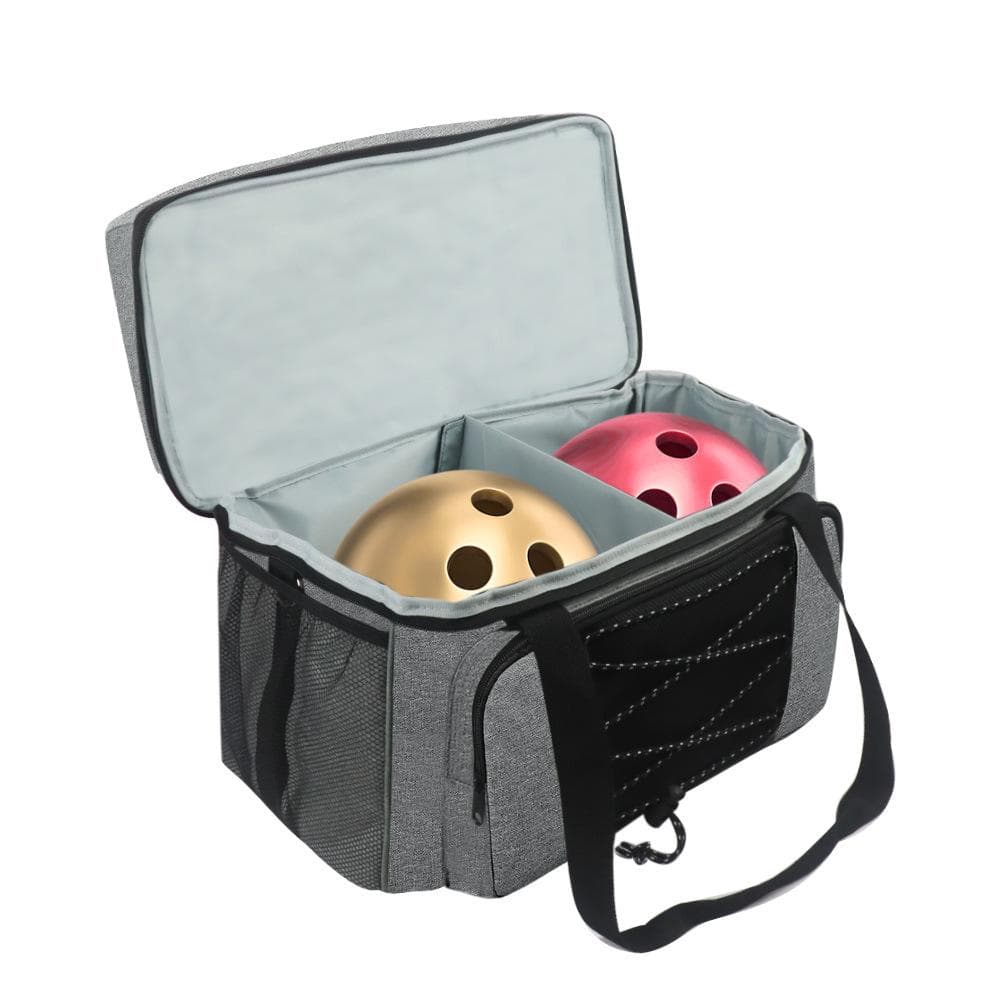 2-lagige Bowlingkugel-Tasche mit verbreitertem, gepolstertem Schultergurt & Tragbarem Griff & Seitlichem Netzfach & Platz für 2 Kugeln & Schuhe