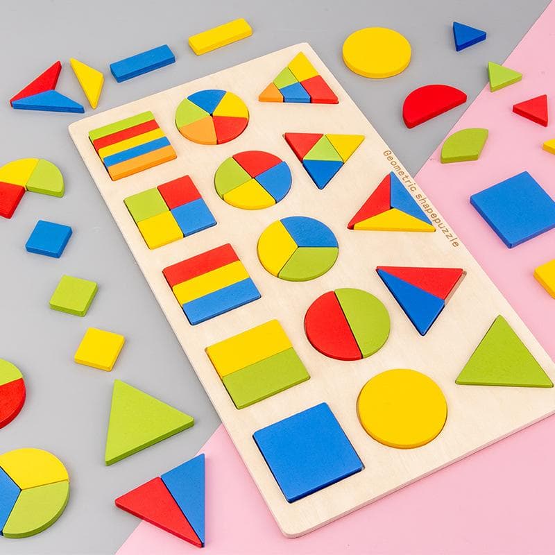 Formerkennung Zuordnungsspielzeug 1-2-3 Jahre Baby Früherziehung Geometrie Aliquote Tafel Kinder Holzpuzzle