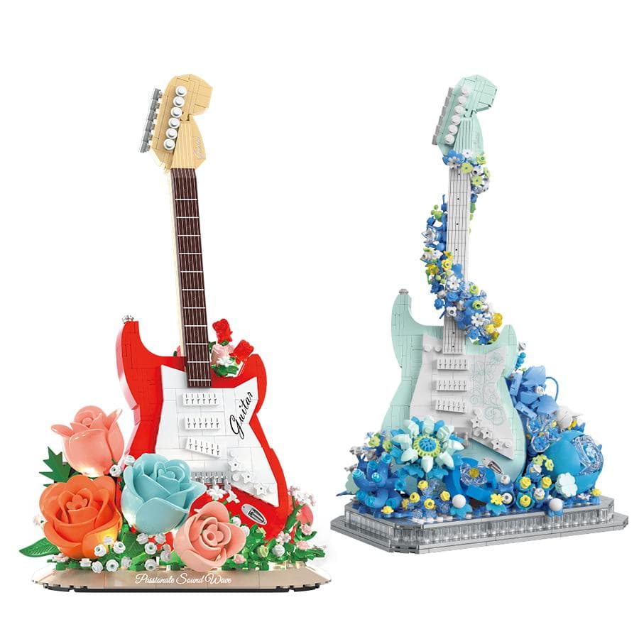 Plastikblumen Elektrische Gitarre Ukulele Bausteine Montage Spielzeug für Kinder Erwachsene Schreibtisch Verzierung Geschenkartikel