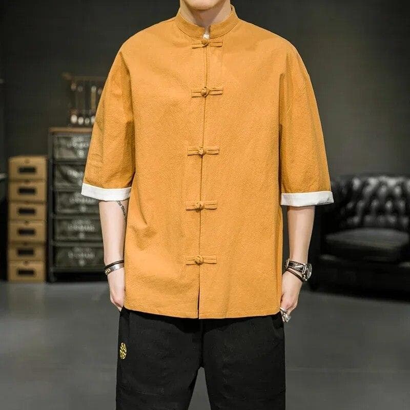 Hemd im japanischen Stil, Sommer, online, chinesischer Stehkragen, Kimono, Samurai-Kleidung, Farbblockierung, Hanbok, T-Shirt, Mantel cm grün