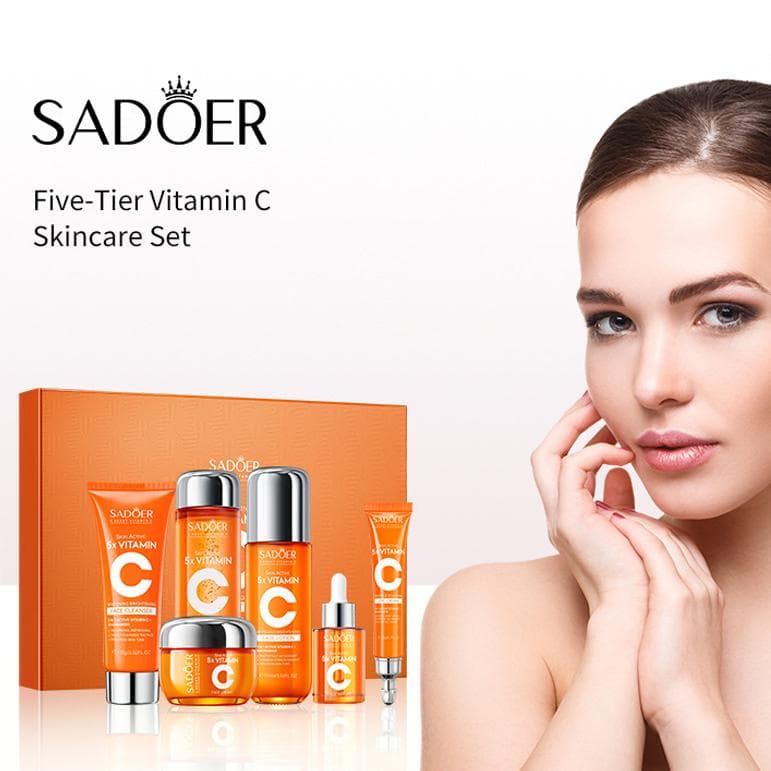 Fünffache Vitamin C-Hautpflege Anti-Aging Anti-Falten Luxus-Set Aufhellende und aufhellende Hautpflege Sechsteilige Geschenkbox Gesichtsbehandlung