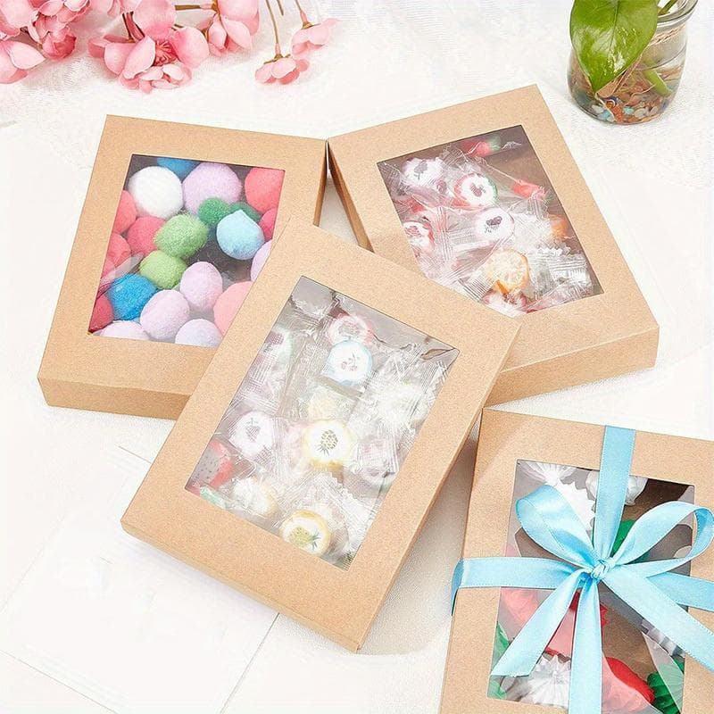 30 Stück Braune Faltgeschenkboxen-Set aus Kraftpapier mit Fenster für Kekse und Gebäck cm