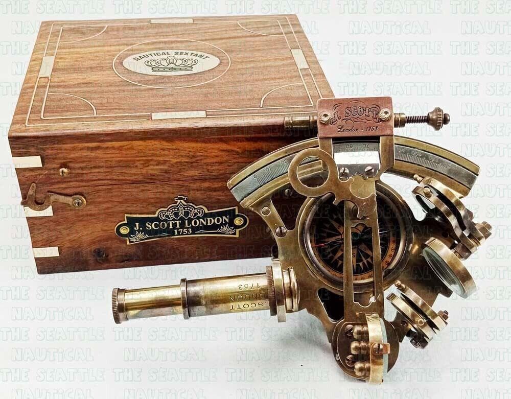 SELTENER NEUER Messing Sextant Nautischer Messing Sextant Funktionstüchtig Marine Vintage/Kiste himmelblau