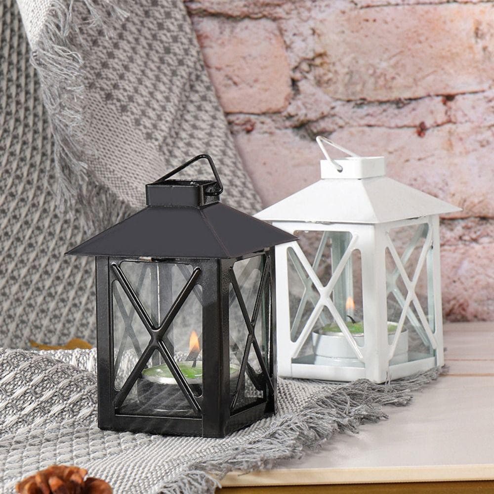 Schwarzer Europäischer Kerzenhalter Exquisite Outdoor-Kerzenlaterne Elegante Eisen-Windlampe Hochzeitsfeier schwarz