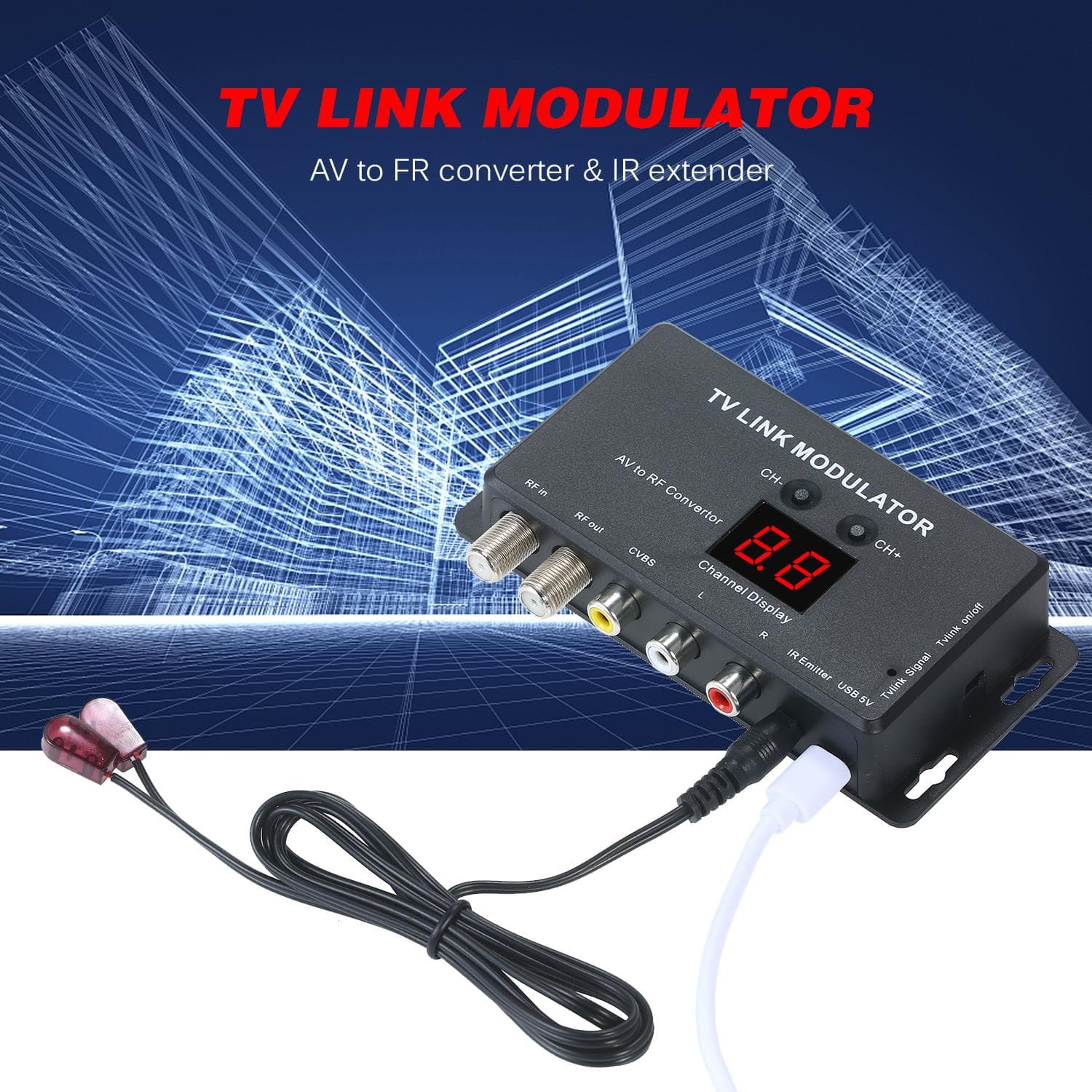 TVLINK Modulator AV-zu-RF-Konverter und IR-Extender RF-Modulator schwarz
