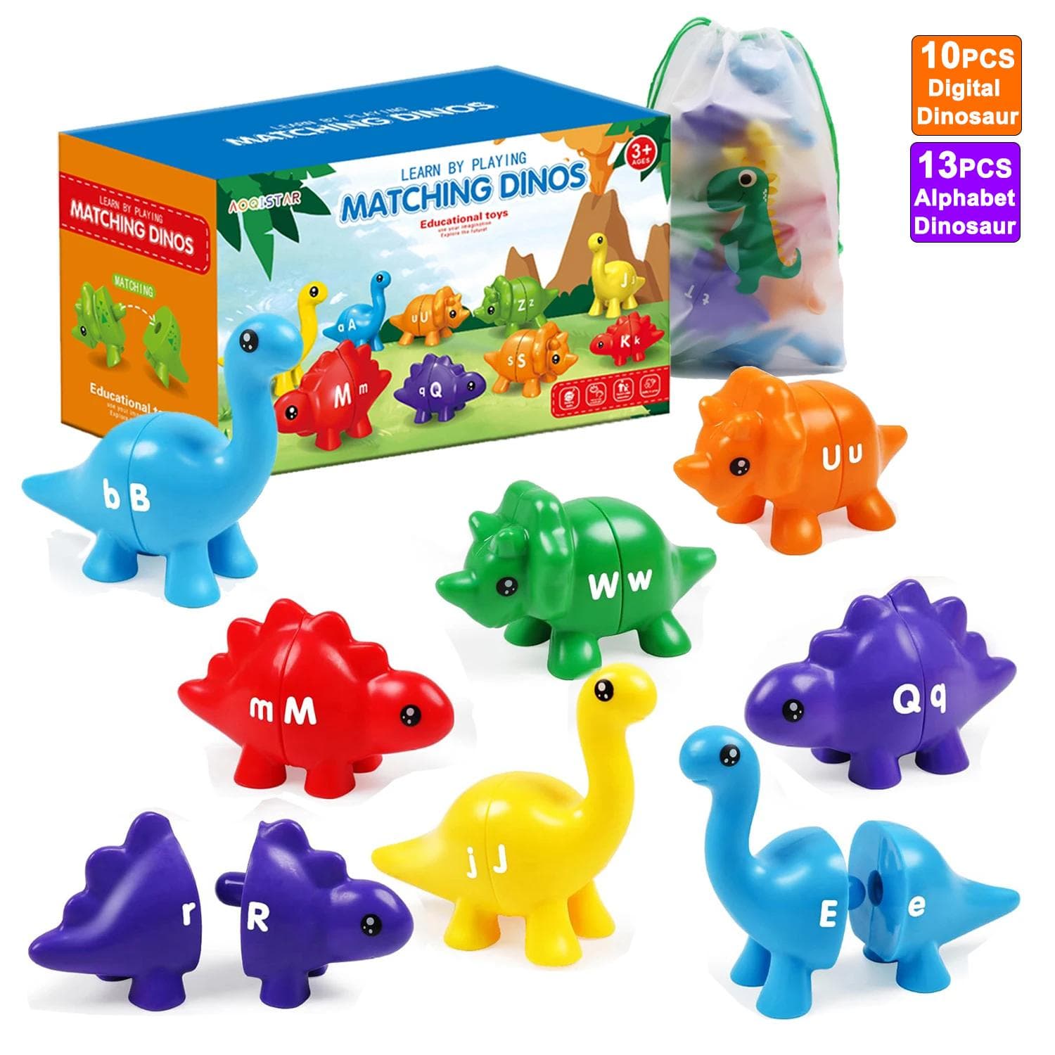 Dinosaurier Zuordnungsspiel Spielzeug Alphabet Zuordnung / Zahlen Zuordnung Montessori Spielzeug für Kinder Lernfarben Zahlen Buchstaben Spielzeug