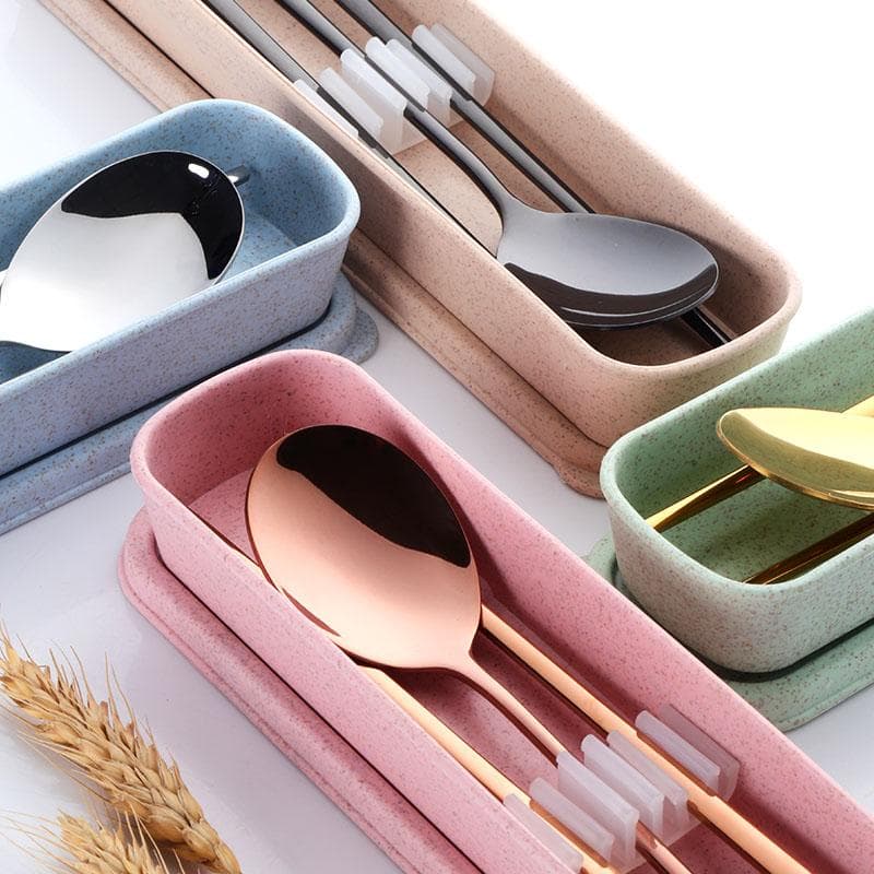 18/8 Koreanischer Edelstahl Lebensmittel Essstäbchen Löffel Set Langer Griff Flache Rutschfeste Essstäbchen Dessertlöffel Geschirrset Mit Box
