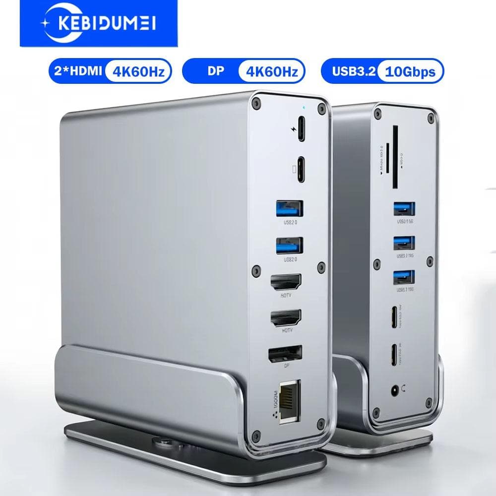 15-in-1 Vertikale Dockingstationen USB-Dockingstation Typ-C-Hubs HDMI 4K60Hz DP 4K60Hz RJ45 1000Mbps USB3.2 10Gbps
