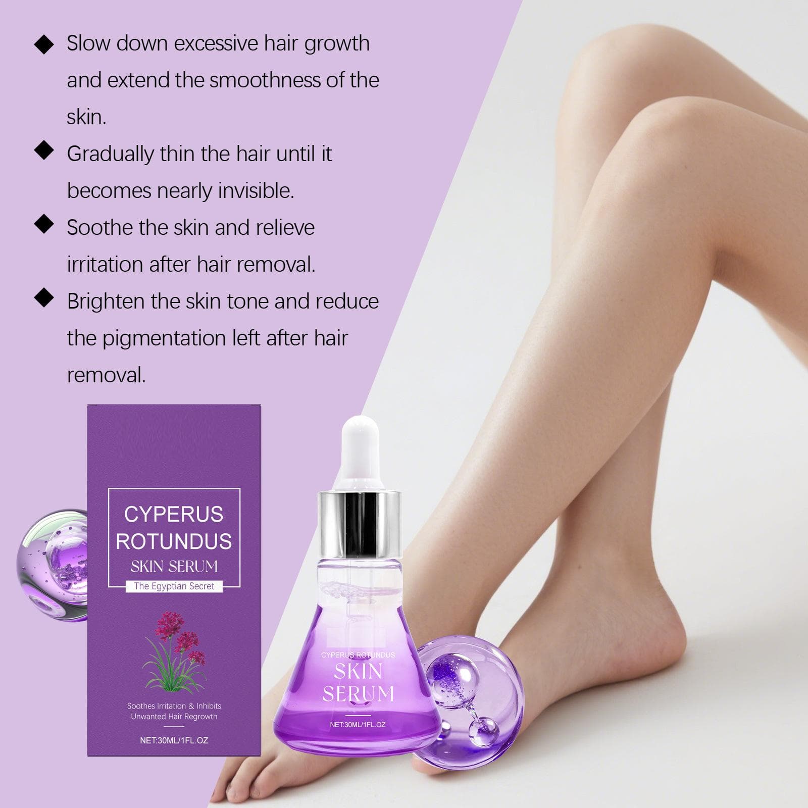 Natürliches Körperserum zur Haarentfernung, Reduziert Reizungen, Beruhigt Rötungen und Schwellungen, Feuchtigkeitsspendendes Serum, 30ml violett