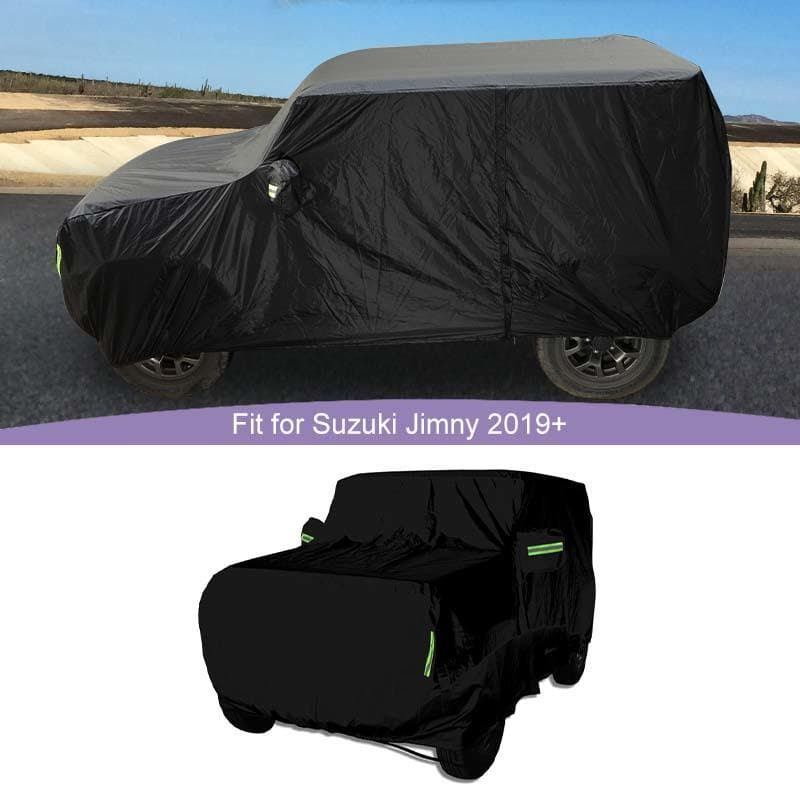 Wasserdichte Allwetter-Windschutzscheiben-Sonnenschutz-Leder-Autoabdeckung passend für Suzuki Jimny 2019 Up Außenzubehör schwarz