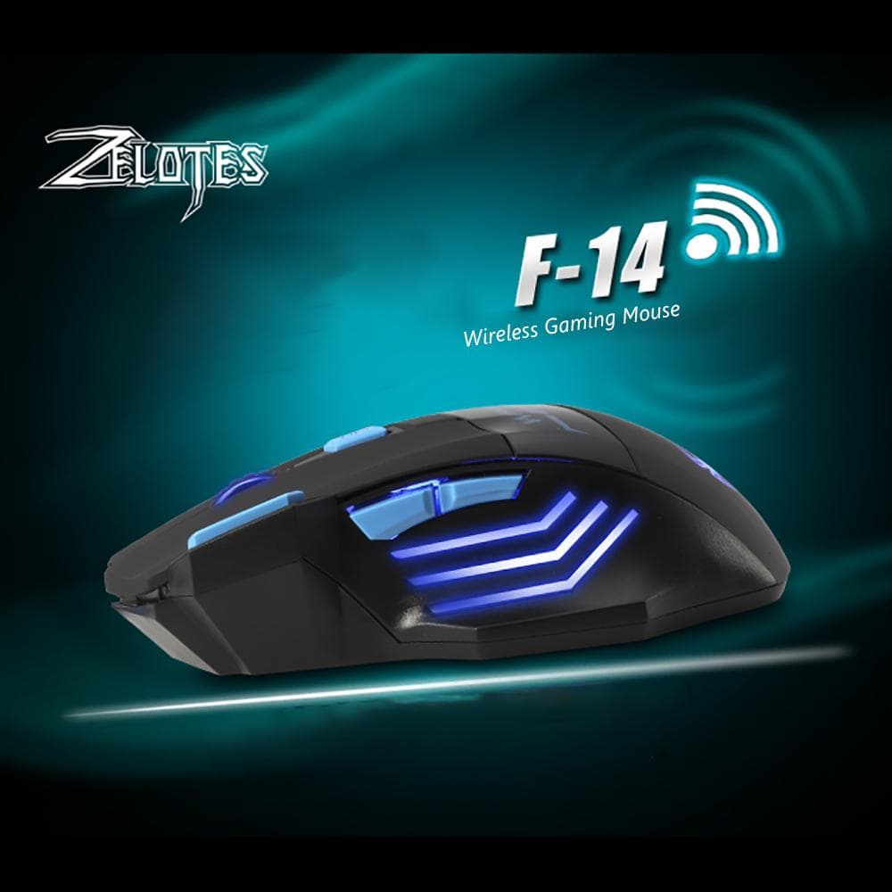 ZELOTES F14 LED Optische Computermaus, kabellos, 2,4 G, 2400 DPI, 7 Tasten, kabellose Gaming-Maus